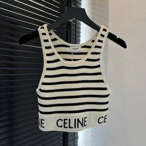 Celine women’s white and black striped tank top crop tops